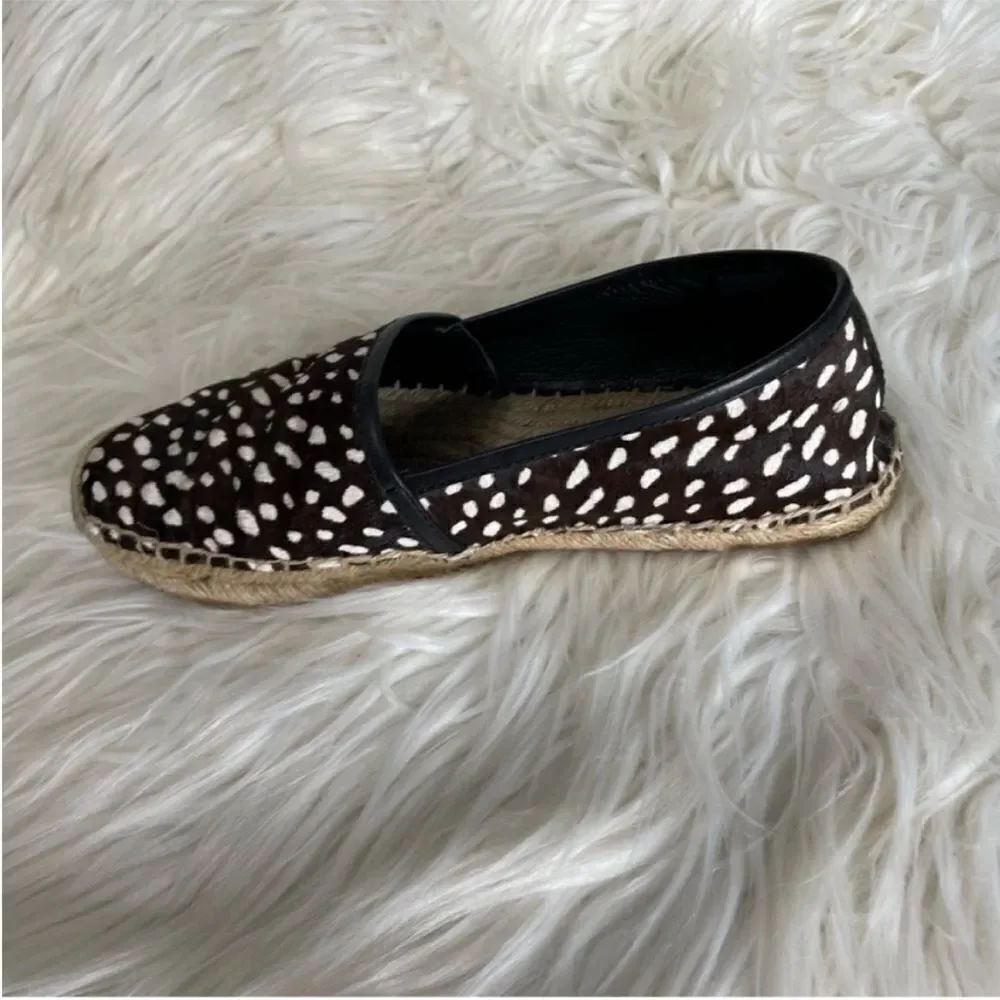 Tory Burch Black‎ and White Mckenzie Dotted Pony Espadrille Slip On Flats 7.5